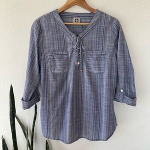 Anne Klein Blue White Striped Blouse Large
